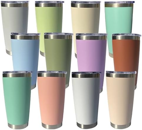 20oz insulted tumblers stainless steel cup Tumbler Bulk with push Lid, and metal straw powder coated coffee cup for cold and hot drinking (12, Assorted color) by Unknown