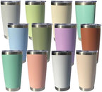 20oz insulted tumblers stainless steel cup Tumbler Bulk with push Lid, and metal straw powder coated coffee cup for cold and hot drinking (12, Assorted color) by Unknown