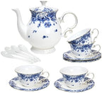 Bone China Tea Set for Adults, 13-Piece Blue and White Porcelain Tea Set for 4, Vintage Floral Tea Set With Teapot and Teaspoons, Tea Party Sets for Women Gift (Blue C) by LEPOTOCLO