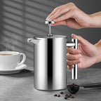 French Press Coffee Maker With 3-Layer Filter System Double Wall Insulated Stainless Steel Multifunction Brewed Coffee Pot With 1 Coffee Spoon And Cleaning Brush(/Silver B,350ml) - Image 3
