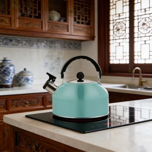SOLUSTRE Stainless Steel Tea Kettle Whistling Tea Kettle for Stovetop Flat Bottom Boiling with Non Drip Spout and Ergonomic Handle 7.48 X 7.28 X 7.28 in for Home Office - Image 5
