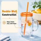 Plastic Mason Jars with Handles, Lids and Straws | 20 oz Double Insulated Tumbler with Straw | 4 Pack Set of 4 | Wide Mouth Mason Jar Mugs | Cups for Kids and Adults… - Image 7