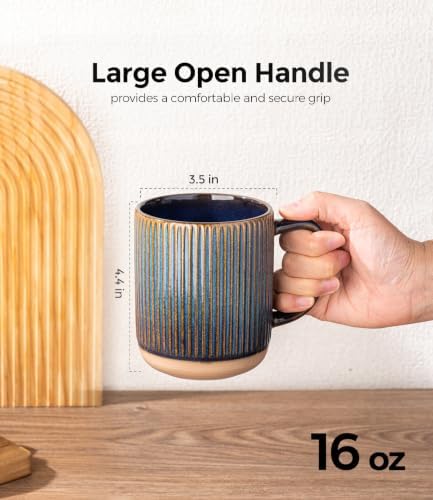 GBhome Coffee Mugs Set of 4, 16 oz Blue Coffee Cups with Large Handle - Image 3