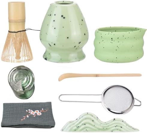 Matcha Whisk and Stand Set,Tea Spoon Ceramic Bowl Kit for Traditional Tea Ceremony by Irishom