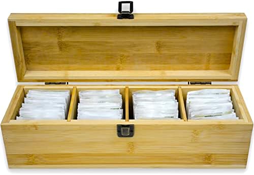 Bamboo Tea Organizer Box Chemical Free Eco-Friendly Big, Tall, Adjustable Cubbies Natural Wooden Storage Chest (4-Slot Across 14.3"x 4.4" x 4.2") - Image 5
