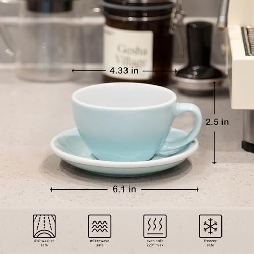 Loveramics Latte Art Mug with Saucer, 10 oz Ceramic Coffee cups with Round Bottom for Latte, Cappuccino, Tea, Espresso, Thick-walled Stoneware Cup Set for Barista - Regular Colours (River Blue, 10OZ) - Image 2