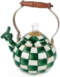 MACKENZIE-CHILDS Whistling Tea Kettle, Green-and-White Emerald Check by Unknown