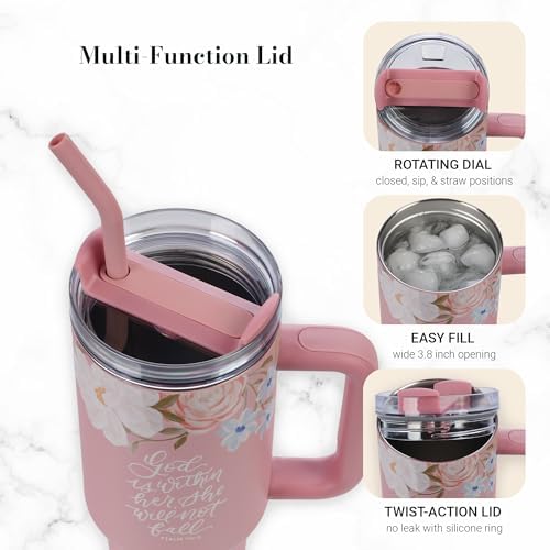 Christian Art Gifts XL Stainless Steel Double-Wall Insulated Womens Travel Mug Tumbler Thermos: God is Within Her Inspirational Scripture, Reusable Straw, Twist-Dial Lid, Pink Multicolor Floral, 40 oz - Image 4