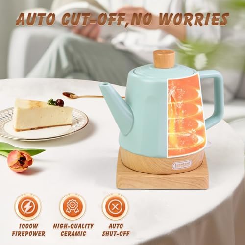 Electric Kettle Ceramic 1.2 qt, Automatic Shut Off, Fast Boiling Kettles Teapot, Hot Water Boiler For Coffee & Tea, Prevent Boil Dry, 1000W, Dusty Blue - Image 5