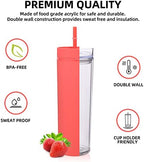 Volhoply 20oz Plastic Skinny Tumblers Bulk 10 Pack,Double Wall Tumbler with Lid and Straw,BPA Free Matte Acrylic Iced Coffee Cups with Straw,Reusable Travel Cute Mug for Party,DIY Gifts(Red, 10 Set) - Image 2
