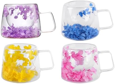 Double Wall Glass Coffee Mug with Dry Flowers, 200ml Clear Tea Cup(Purple) - Image 6