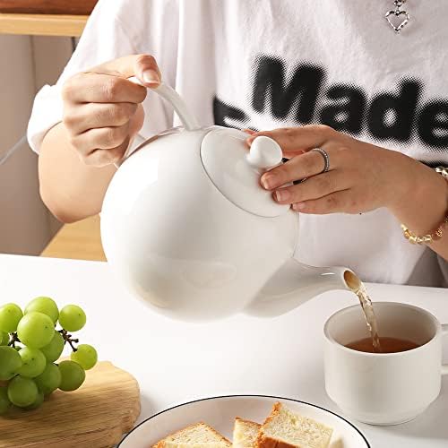 Sweejar Ceramic Tea Pots,40OZ Porcelain Teapot with Infuser (White) - Image 4