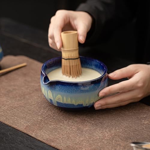 Matcha Whisk Set, 8-Piece Yohen Ceramic Set with Galactic Glaze Bowl, Bamboo Whisk & Sifter for Unique Tea Experience (1) - Image 5