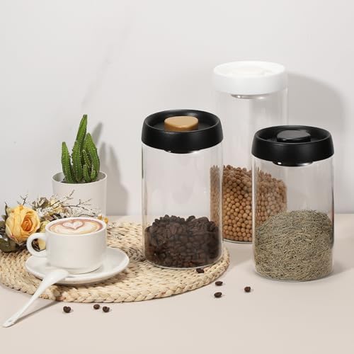 uxcell Coffee Vacuum Container, 1800ml/60oz Glass Coffee Bean Storage Container with Lids for Spices Biscuits Loose Leaf Tea, Black - Image 5
