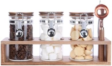 KKC HOME ACCENTS Acacia Wood Glass Coffee Canister Set with Scoop & Tweezer by KKCHOMEACCENTSGmbH