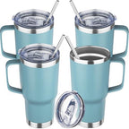 20 oz Tumbler with Handle Stainless Steel Insulated Coffee Mug Tumbler with Lid and Straw Double Wall Vacuum Insulated Coffee Mug Leak Proof Travel Tumbler for Hot and Cold Drink(Azure Blue,4pack) by YEBTSLife