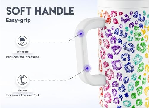 Meoky 50 oz Tumbler with Handle, Tumbler with Lid and Straw, Insulated Stainless Steel Travel Mug, 100% Leak-proof, Keeps Cold for 36 Hours or Hot for 12 Hours (Kiss) - Image 4