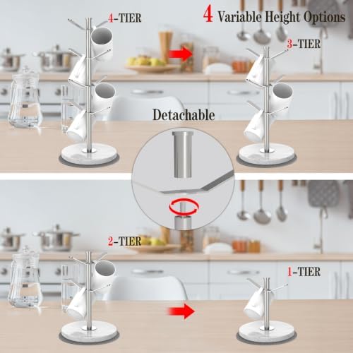 Silver Marble Mug Holder Tree with 2–8 Adjustable Hooks - Image 6