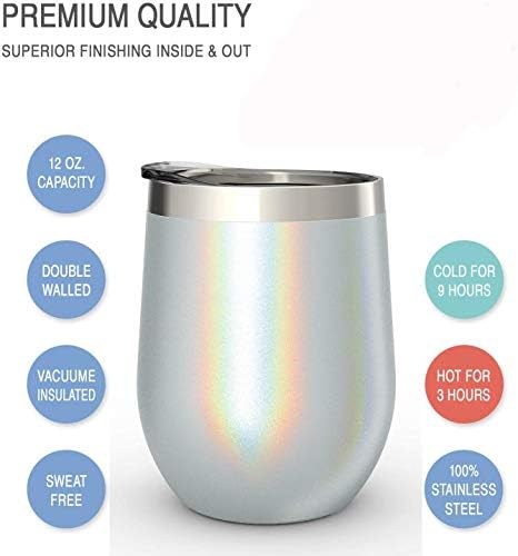 CHILLOUT LIFE 12 oz Stainless Steel Wine Tumblers 4 Pack - Double Wall Vacuum Insulated Wine Glasses Cups with Lids and Straws Set Keeping Cold & Hot for Coffee, Beer, Ice Cream - Holographic Glitter - Image 2