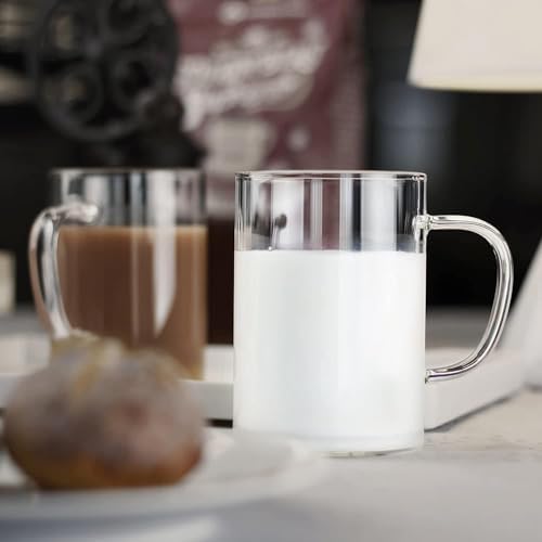 Glass Coffee Mugs – Set of 4, 470 ml | Large Clear Glass Tea & Coffee Cups | Lead-Free Flat Bottomed Glasses for Latte, Milk, Water & Everyday Beverages - Image 6