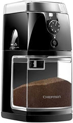 Chefman Coffee Grinder Electric Burr Mill - Freshly Grinds Up to 2.8oz Beans, Large Hopper with 17 Grinding Options for 2-12 Cups, Easy One Touch Operation, Cleaning Brush Included, Black by Chefman