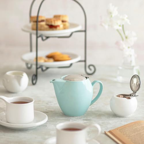 ZERO JAPAN Aqua Mist Ceramic Teapot, Japanese Teapot with Stainless Steel Lid and Removable Infuser, Soft Aqua Glaze, Made in Mino Japan, 19.6 oz - Image 2