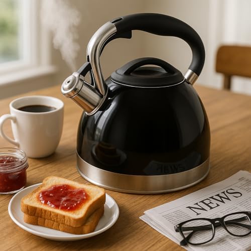 Creative Home Premium 3.5QT Stainless Steel Whistling Tea Kettle, Black - Image 3