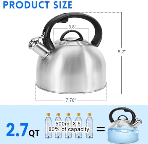 GGC Whistling Stove Top Tea Kettles, 304 Stainless Steel Tea Kettles with Anti-Heat Handle, 3.1QT/3L Tea Pot for Boiling Water, Coffee or Milk - Image 5