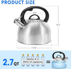 GGC Whistling Stove Top Tea Kettles, 304 Stainless Steel Tea Kettles with Anti-Heat Handle, 3.1QT/3L Tea Pot for Boiling Water, Coffee or Milk - Image 5
