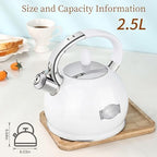 Tea Kettle Stovetop, 2.64 Quart Food Grade Steel Whistling Tea Pot White - Image 2