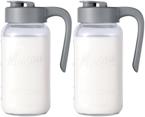 Mason Jar Pitcher, 2 pcs 64 oz (2 quart), Glass Pitcher with Lid by spreccio