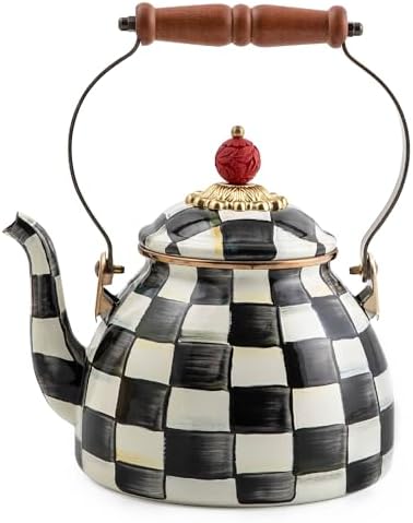MACKENZIE-CHILDS Tea Kettle, 2 Quarts, Black-and-White Courtly Check by Unknown