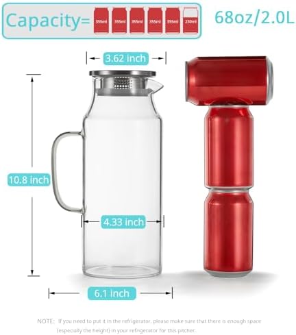 Bivvclaz 2 Pack 2 Liter 68 oz 2.1 Qt Glass Pitcher with Lid and Handle, Water Pitcher for Fridge, Glass Carafe for Hot/Cold Water, Large Iced Tea Pitcher for Coffee, Juice and Homemade Beverage - Image 2