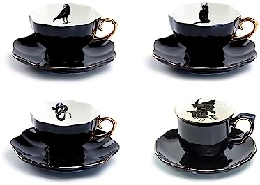 Potter's Studio Witches Brew Pitcher, 4 Assorted Halloween Tea Cup and Saucer Sets with Gold Trim - Image 4