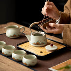 7-Piece Ruyao Ceramic Chinese GongfuTea Set, Traditional Crackle Glaze Teapot with Cups and Bamboo Tray, Gift Box Included - Image 3