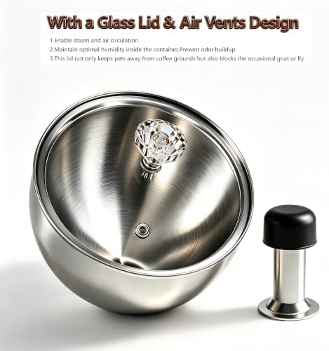 Upgraded 1.8L Espresso Knock Box with Glass Lid, Magnetic Knock Bar, Silver - Image 6
