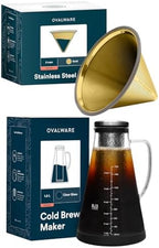 OVALWARE Titanuim Gold Stainless Steel Coffee Filter with Cold Brew Maker 1.5L by Ovalware