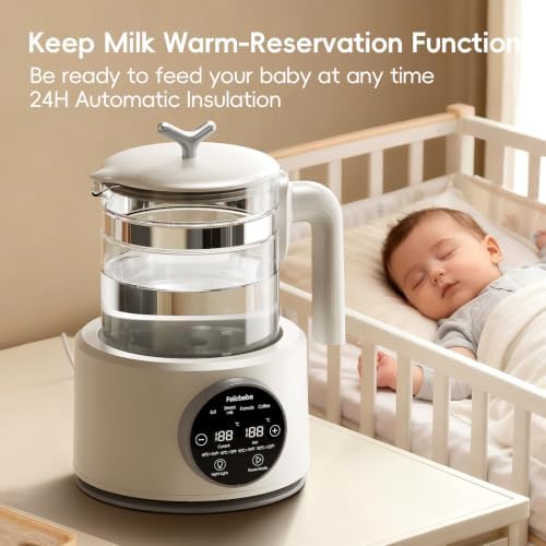 Baby Instant Warmer, Baby Milk Warmer Glass Electric Kettle Boiler with Night Light, Accurate Temperature Control for Formula, 1.2L Glass Water Warmer Breastmilk,Boil Coffee,Tea, 24H Insulation - Image 5