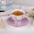 KAMMAK Ceramic Coffee Cups Saucers Set of 2, Porcelain Espresso Cups with Saucers, 8.45 oz Handcrafted Elegant Bone China Tea Cups, Iris Flower & Butterfly Pattern Teacup for Party, Office, Gift - Image 7