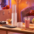 Ziliny 50 Sets 20 oz Clear Plastic Cups with Black Heart Straws and Lids - Image 5