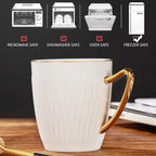 Luxury Bone China Coffee Mug Set of 2, 8oz Lightweight White Fine Bone China Tea Cups with Gold Thin Rim, Over 45% Bone Content Porcelain Ceramic Thin Mugs for Espresso Latte Mocha Freezer Safe - Image 4