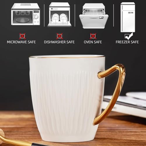 Luxury Bone China Coffee Mug Set of 2, 8oz Lightweight White Fine Bone China Tea Cups with Gold Thin Rim, Over 45% Bone Content Porcelain Ceramic Thin Mugs for Espresso Latte Mocha Freezer Safe - Image 4
