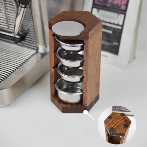 Wooden 58mm Portafilter Stand Holder - 3 in 1 Espresso Basket Organizer Rack for Coffee Baskets, Portafilters & Puck Screens, Grade Coffee Station Accessories with Non-Slip Base - Image 3
