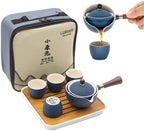 LURRIER Porcelain Chinese Gongfu Tea Set,Portable Teapot Set with 360 Rotation Tea maker and Infuser,Portable All in One Gift Bag for Travel,Home,Gifting,Outdoor and Office(Blue) by LURRIERUS