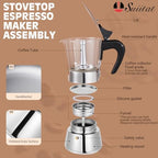 4 Cup 200ml Glass Moka Pot, Stovetop Espresso Maker, Silver - Image 2