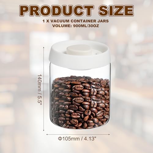 uxcell Coffee Vacuum Container, 900ml/30oz Glass Coffee Bean Storage Container with Lids for Spices Biscuits Loose Leaf Tea, White - Image 2