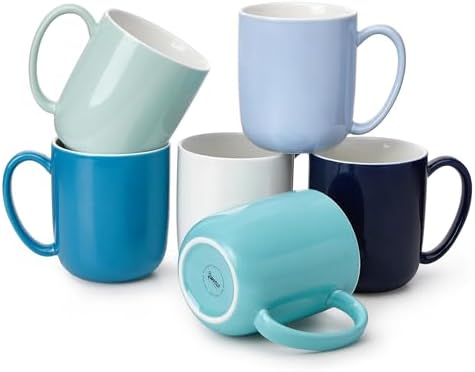 Sweese Porcelain Coffee Mugs Set of 6, 20oz Large Coffee Mugs Porcelain with Big Handle, Assorted Colors Oversized Cups for Latte, Cocoa, Tea, Festival Gift, Microwave Safe by Sweese