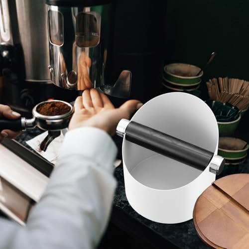 Reallnaive 5.3in Espresso Knock Box with Lid, White, Round - Image 6