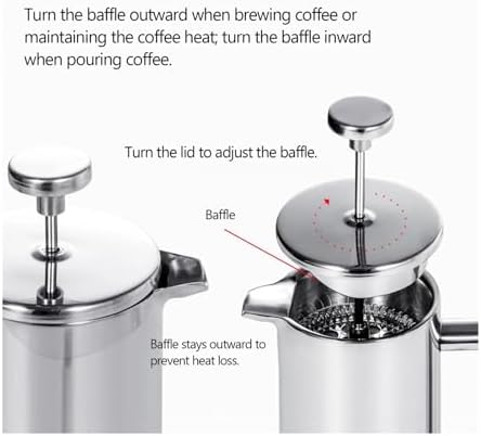 350ml/800ml/1000ml Coffee Maker Pot French Press Stainless Steel Double Walled Insulated(800ml) - Image 3