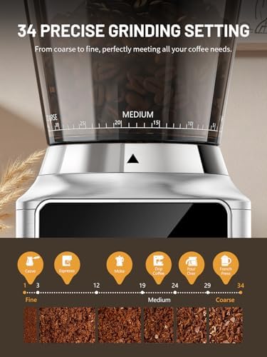 Conical Burr Coffee Grinder, Coffee Bean Grinder with Touch Screen 34 Grind - Image 3